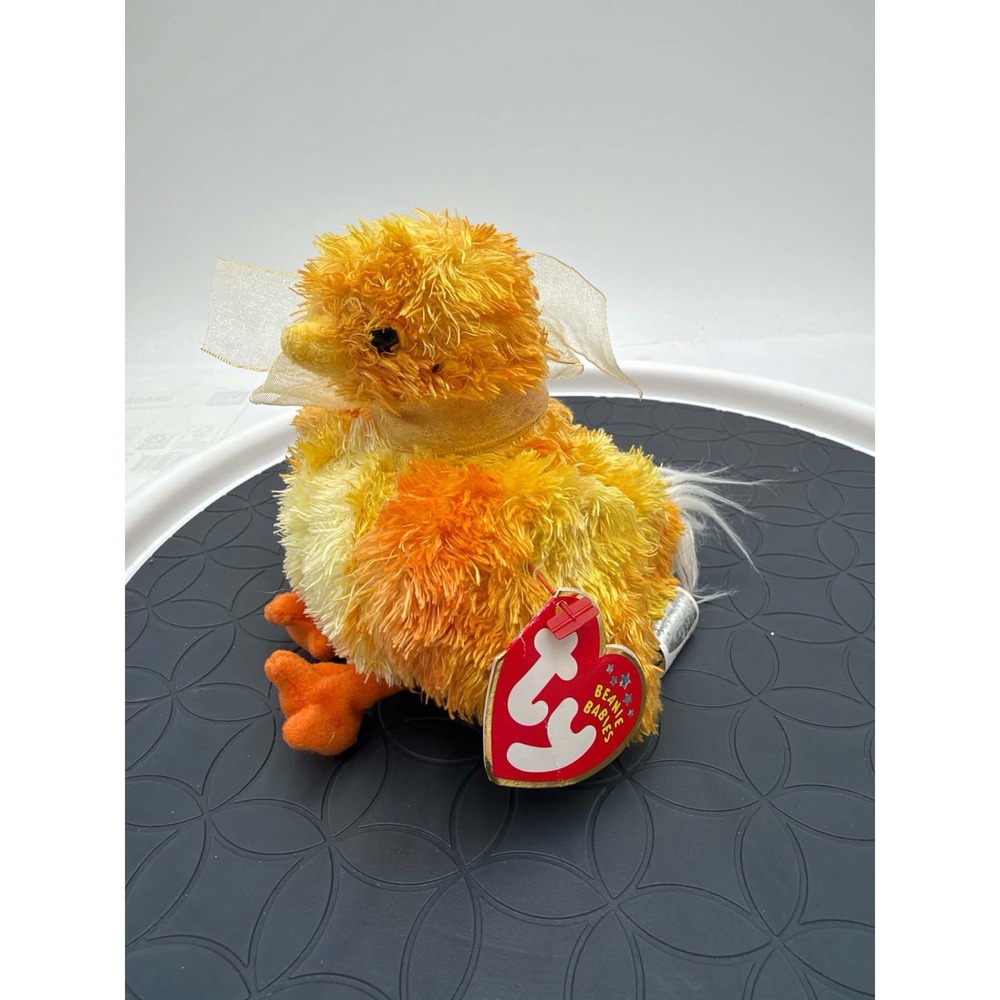 Ty Beanie Babies Chickie Chicken Plush 2001 Yellow Orange with Tags Ribbon